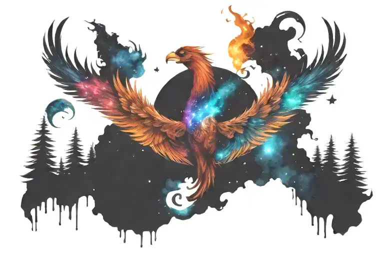 Colorful Phoenix Rising Into The Milky Way