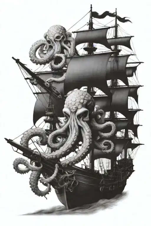 Octopus Attacking Pirate Ship