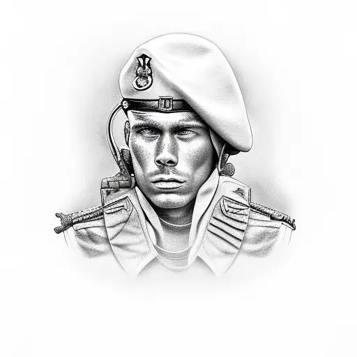 Realistic Portrait Of A Soldier With A Marine Background