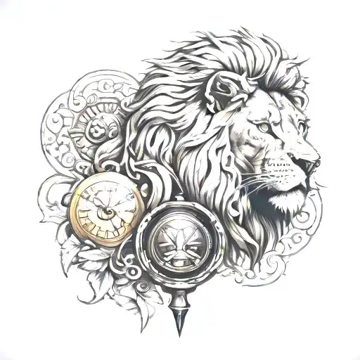 Lion With Hourglass And An Symbol For Strength