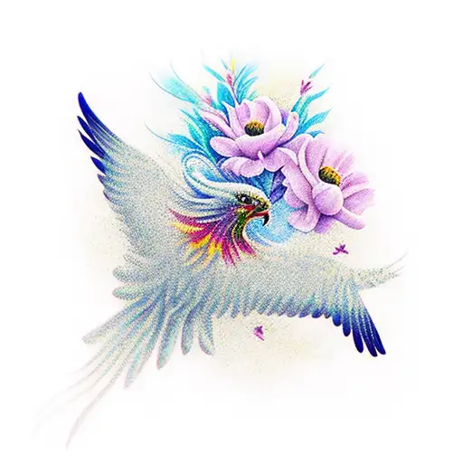 Phoenix Flying With Flowers Background
