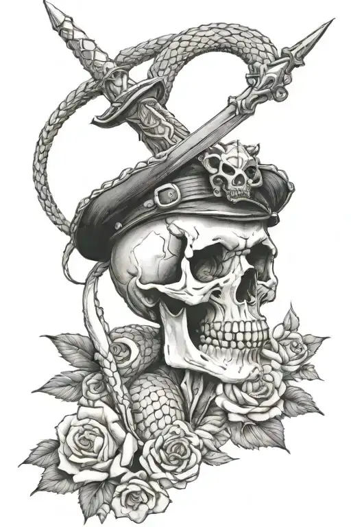 Girlie Skull With Dagger And Snake Slithering