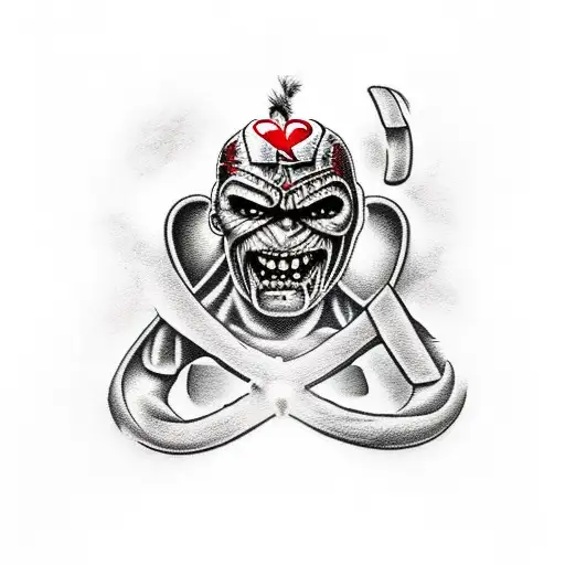 Iron Maiden Mascot Inside Of An Ace Of Hearts Playing Card