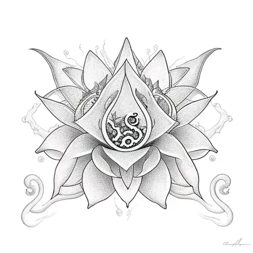 Lotus Flower With Cthulhu Lighthouse