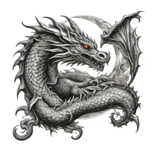 Dragon And Moon Shining