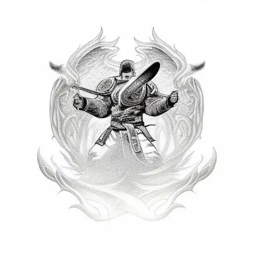 A Fantasy Scene With A Jiu Jitsu Warrior Battling A Mythical Creature