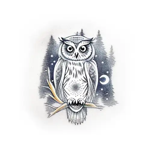 Owl Perched On A Tree Branch With The Northern Lights As Its Backdrop