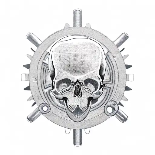 A Mechanic's Wrench And Hammer Forming A Skull With Gears