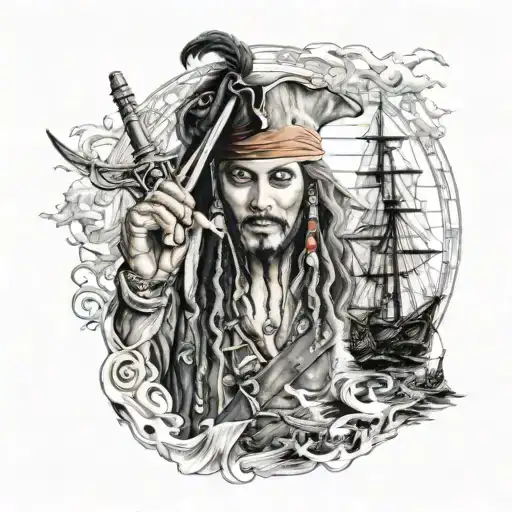 Pirates Of The Caribbean And Boy In The Background