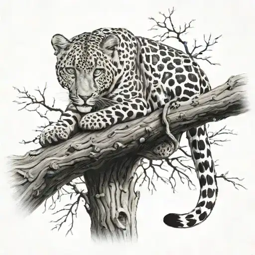 Leopard Full Body Resting In Tree