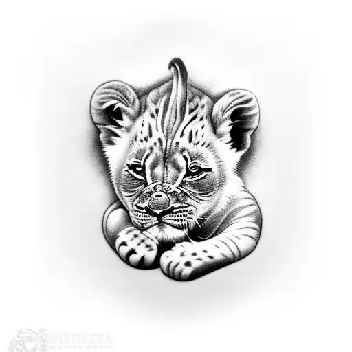 Two Lion Cubs With Their Mother