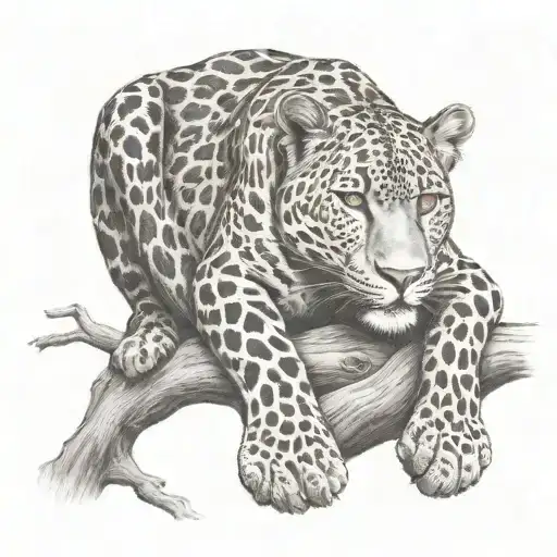 Leopard With Calm Appearance Full Body Resting In Tree