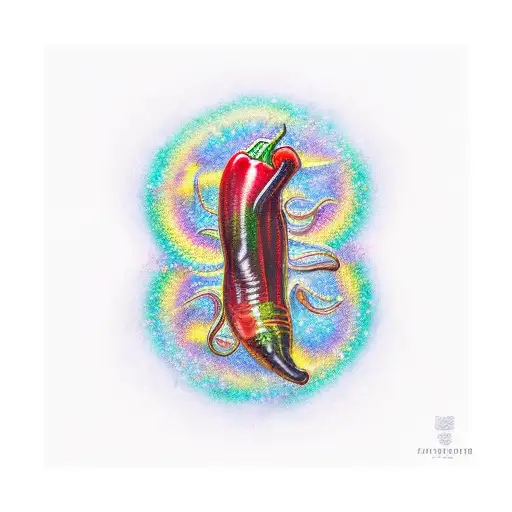 A Realistic Portrait Of A Rainbow Coloured Chilli Pepper