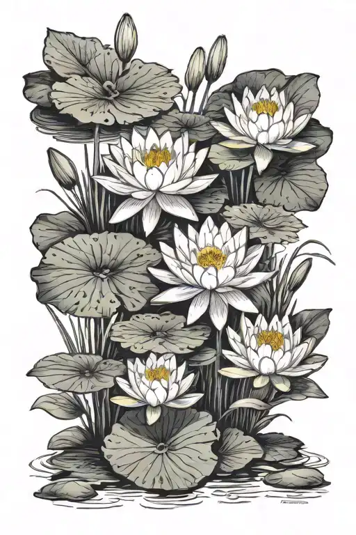 Water Lily And Lily In The Pond