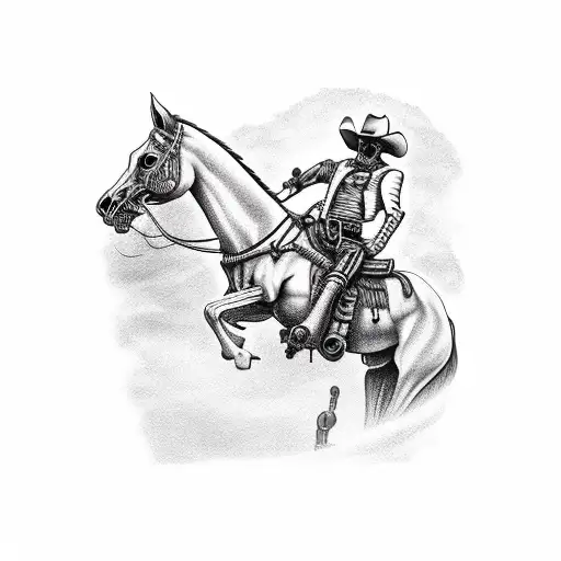 Skeleton Cowboy Shooting Off Of A Horse