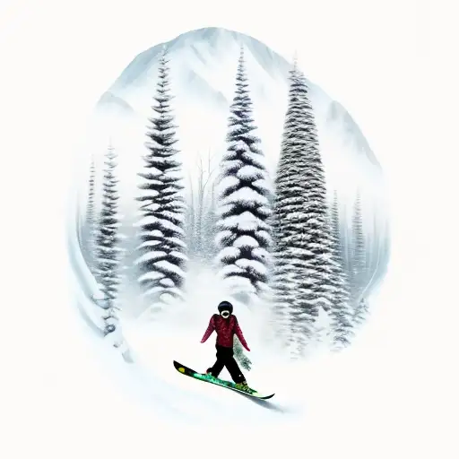 Pine Tree Mountains With Snowboarder