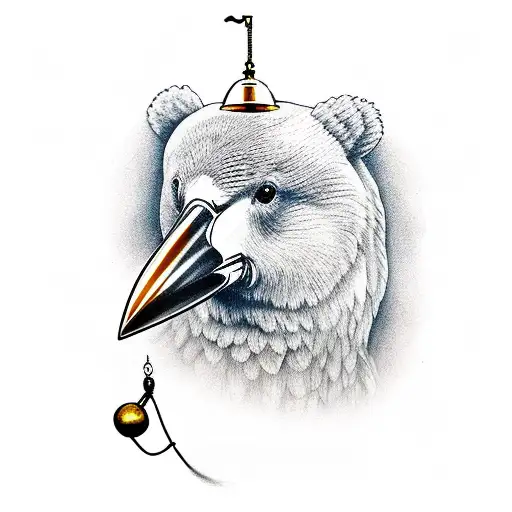 Bird With Bell In Beak And Friendly Bear In Background