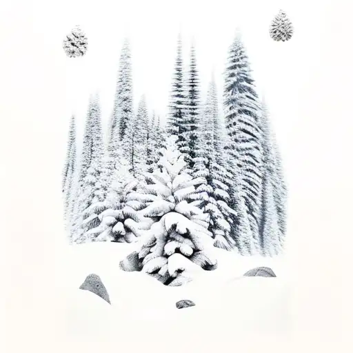 Pine Tree Mountains With Snowboarder