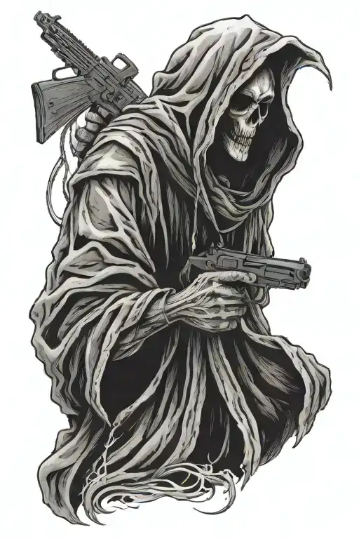 Grim Reaper In Hoodie With Gun
