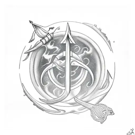 Aquarius With A Trident In His Hand In The Background A Stormy Sea