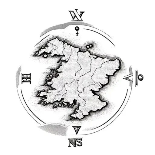 Welsh Hills With A Compass And An Old School Styled Map Of Wales