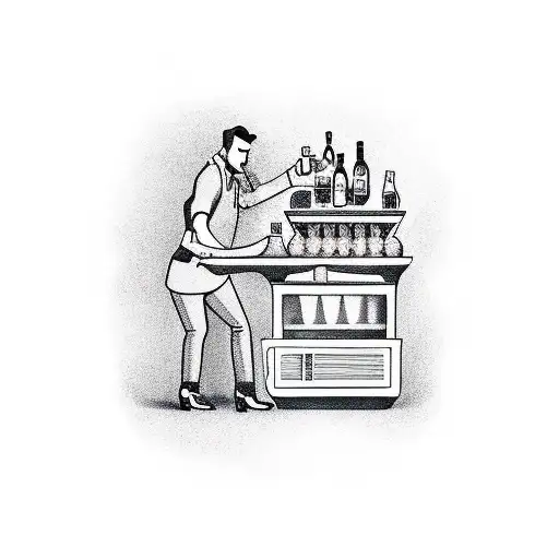 A Bartender Mixing Drinks With Musical Instruments In The Background