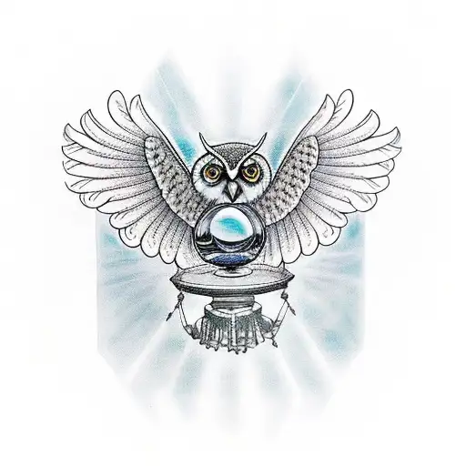 Owl With Crystal Ball In Claws And Wings Spread