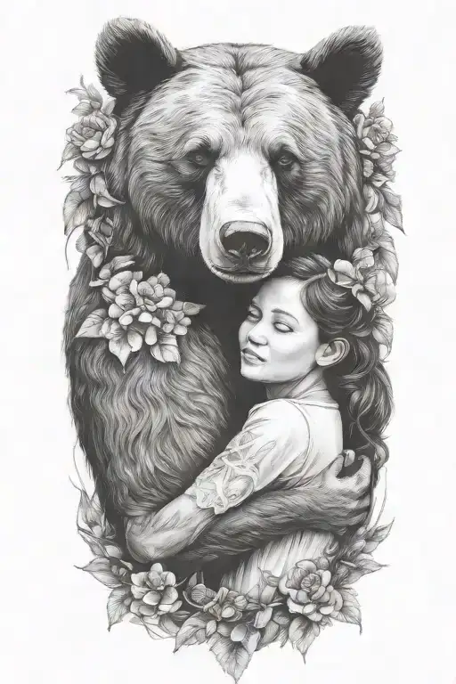 Bear Hugging Woman Holding A Baby