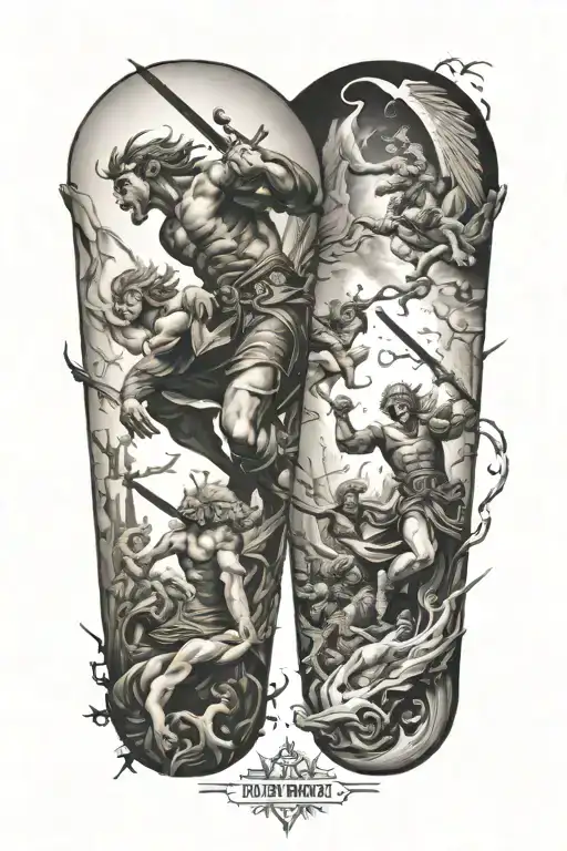 Perspective Sleeve Tattoo Angels Demons Fighting