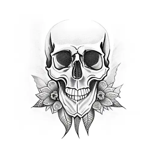 Skull Snake Fangs Feathers Flowers