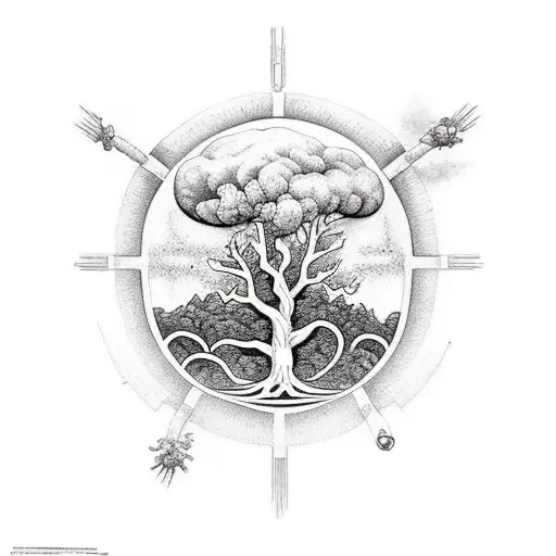 Atomic Bomb With Tree Of Life And Dna