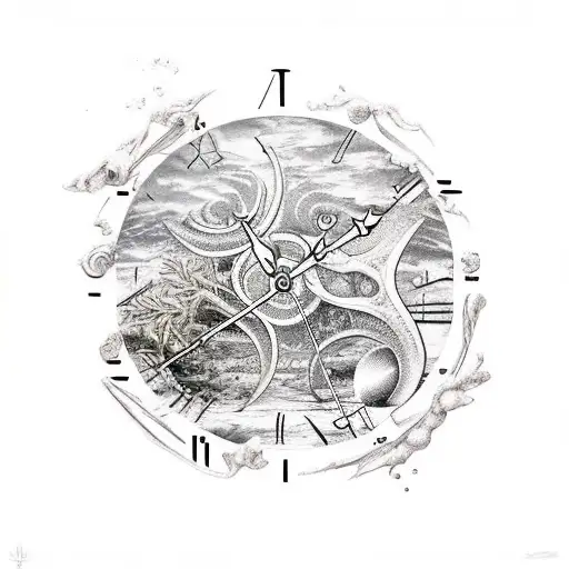 Zodiac Sign Virgo And Pisces Together With A Broken Clock And Thorns