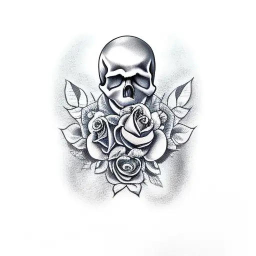 Skull With Rose Background And Girl With Cleavage On A Low Rider