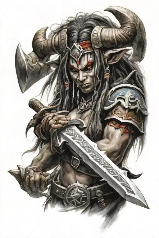 Warcraft Female Tauren Warrior Wielding A Sword