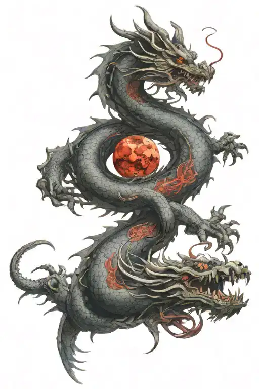 Big Chinese Dragon With The Blood Moon Of Tsukuyomi And The Naruto Kyuubi