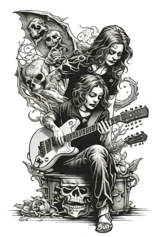 Woman Death Playing Guitar To A Child