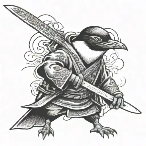 Samurai Penguin Holding Santoku Knife