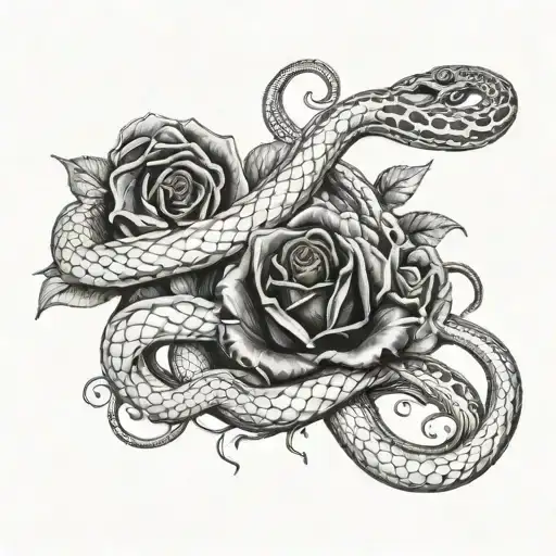 Snakes And Dark Roses With Black Fire Flames