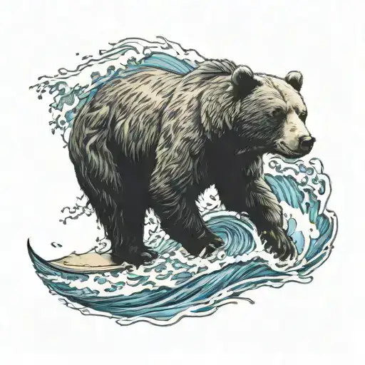Bear Riding A Wave