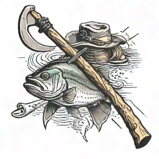 Wood Axe And Fishing Rod Crossed