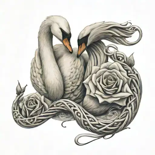 2 Swans And Rose Intertwined Representing The Client's