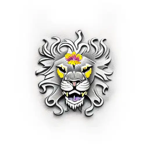 Scottish Rampant Lion With Iris Flowers Surrounding It