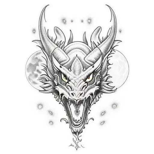 Dragon Tattoo To Fit On A Forearm With Sun And Moon Concept