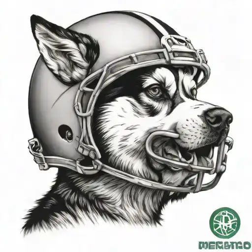 Husky Wearing Football Helmet