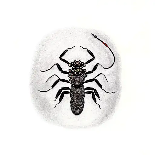 A Scorpion With Intricate Japanese-inspired Patterns And Symbols In A Realism Style