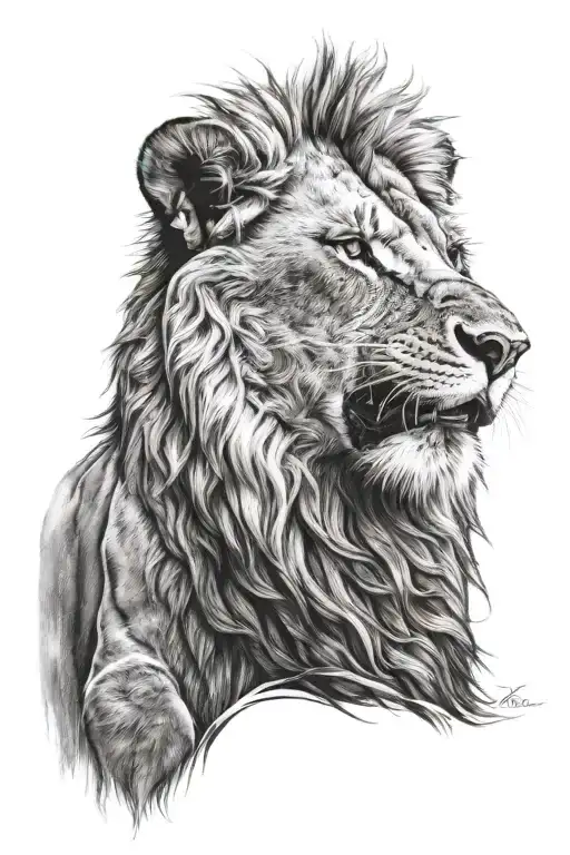 Lion Head Roaring Facing Forward