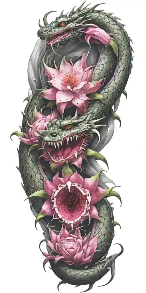 Dragon Winding With Dragon Fruit Blooming