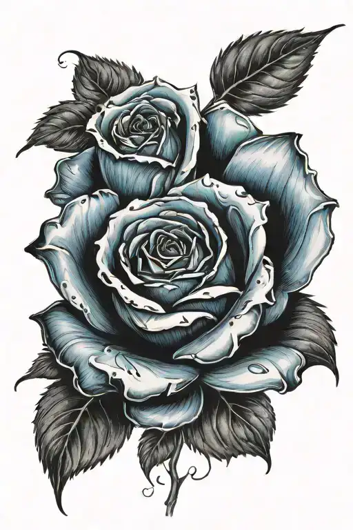 Realistic Blue Rose Sleeve Tattoo Design