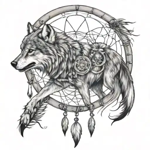Moon Wolf Dream Catcher Intertwined Representing