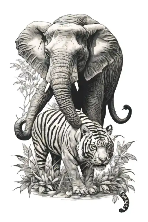 Elephant And Tiger
